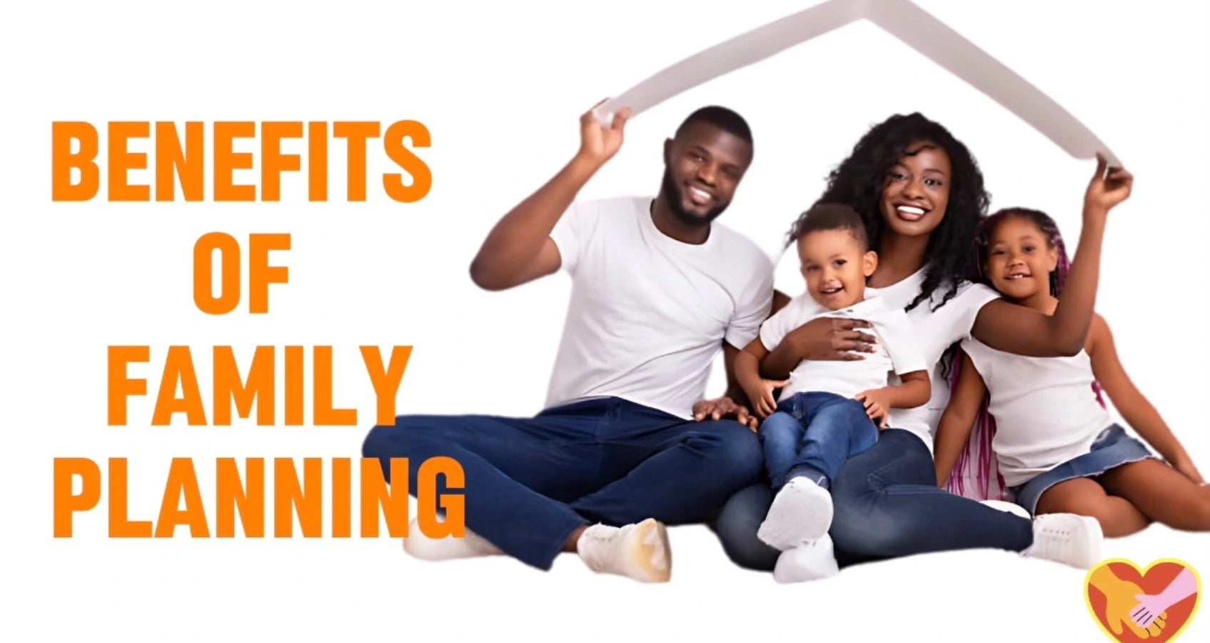 Image of a young African family holding a paper roof over their heads