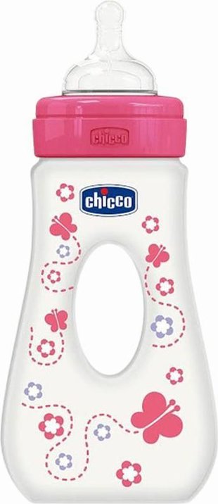 Chicco Travelling Feeding Bottle Fast Flow 240ml/8oz 4m+ (Pink)