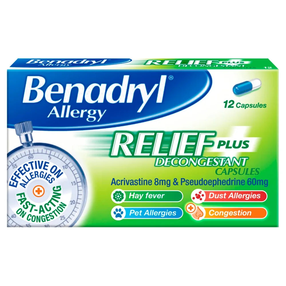 Benadryl Allergy Relief Plus Capsules X 12